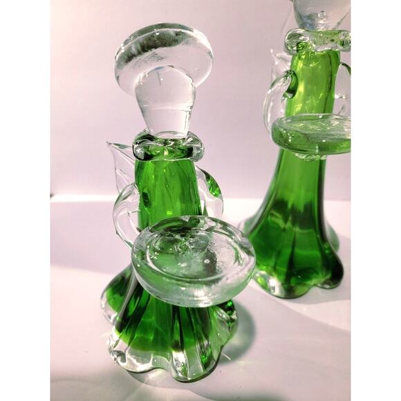 VTG Christmas Angels Art Glass Figurines Set of 3 Votive Candle Holders Green - Picture 13 of 14